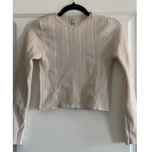 SOCIAL REVIVAL Cream Lace Trim Long Sleeve Fitted Cropped Top